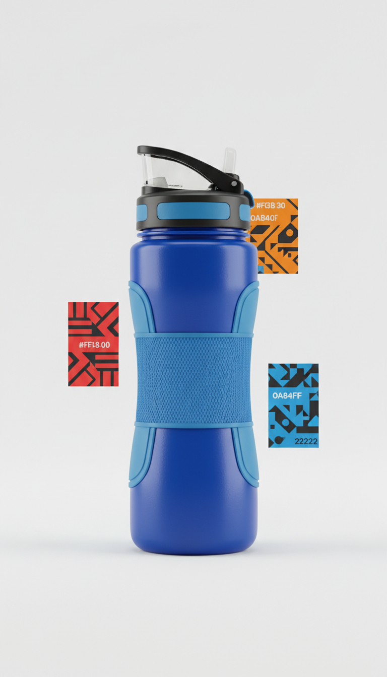 Champion blue ergonomic sports water bottle with dynamic packaging